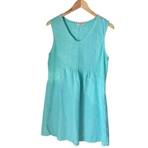 Terzo Millenio Dress Blue Linen Blend Cottagecore Coastal Travel Boho Medium‎